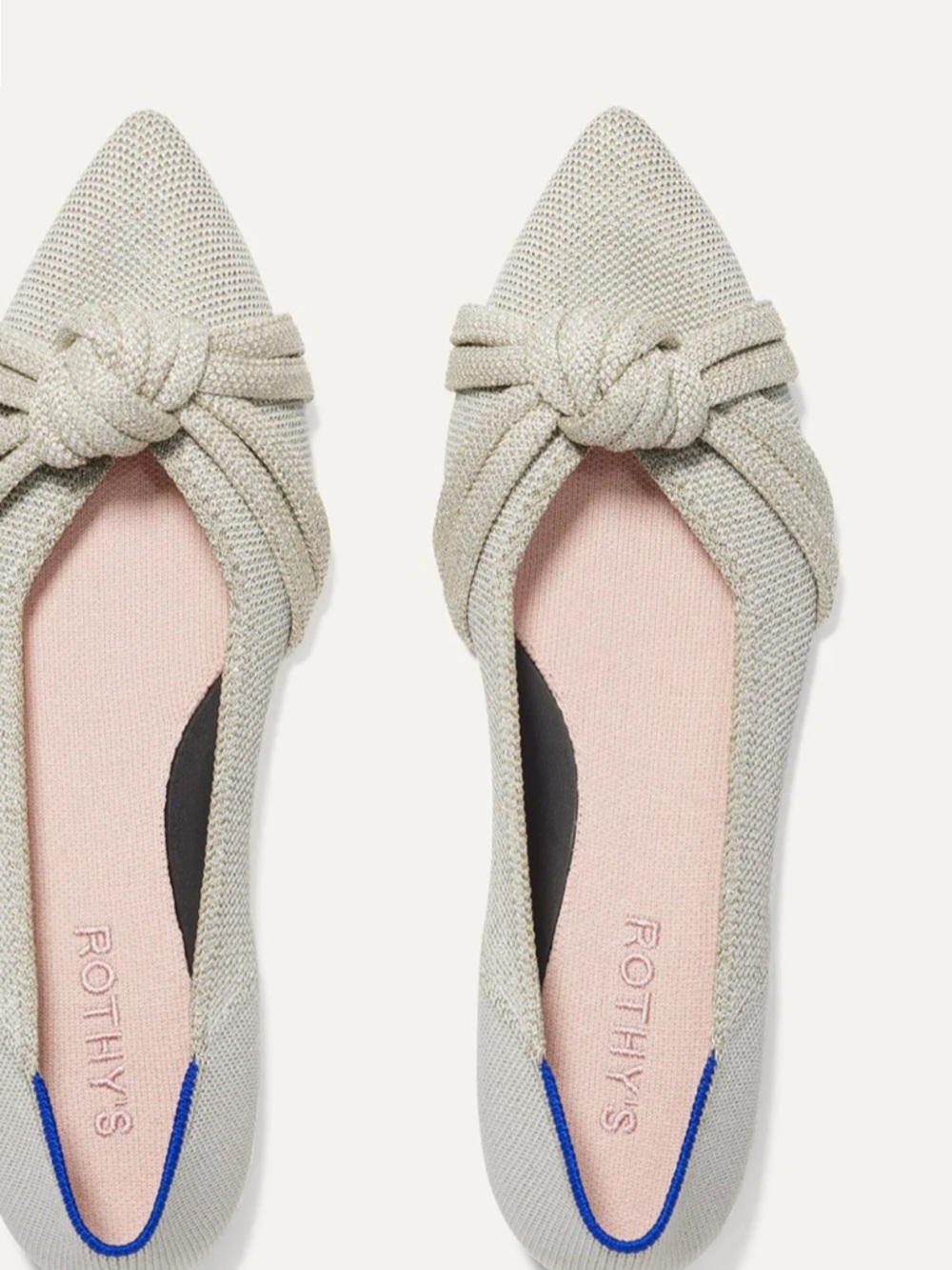 Rothy's Pointed Knot Flats in Light Gray with Pink Insole
